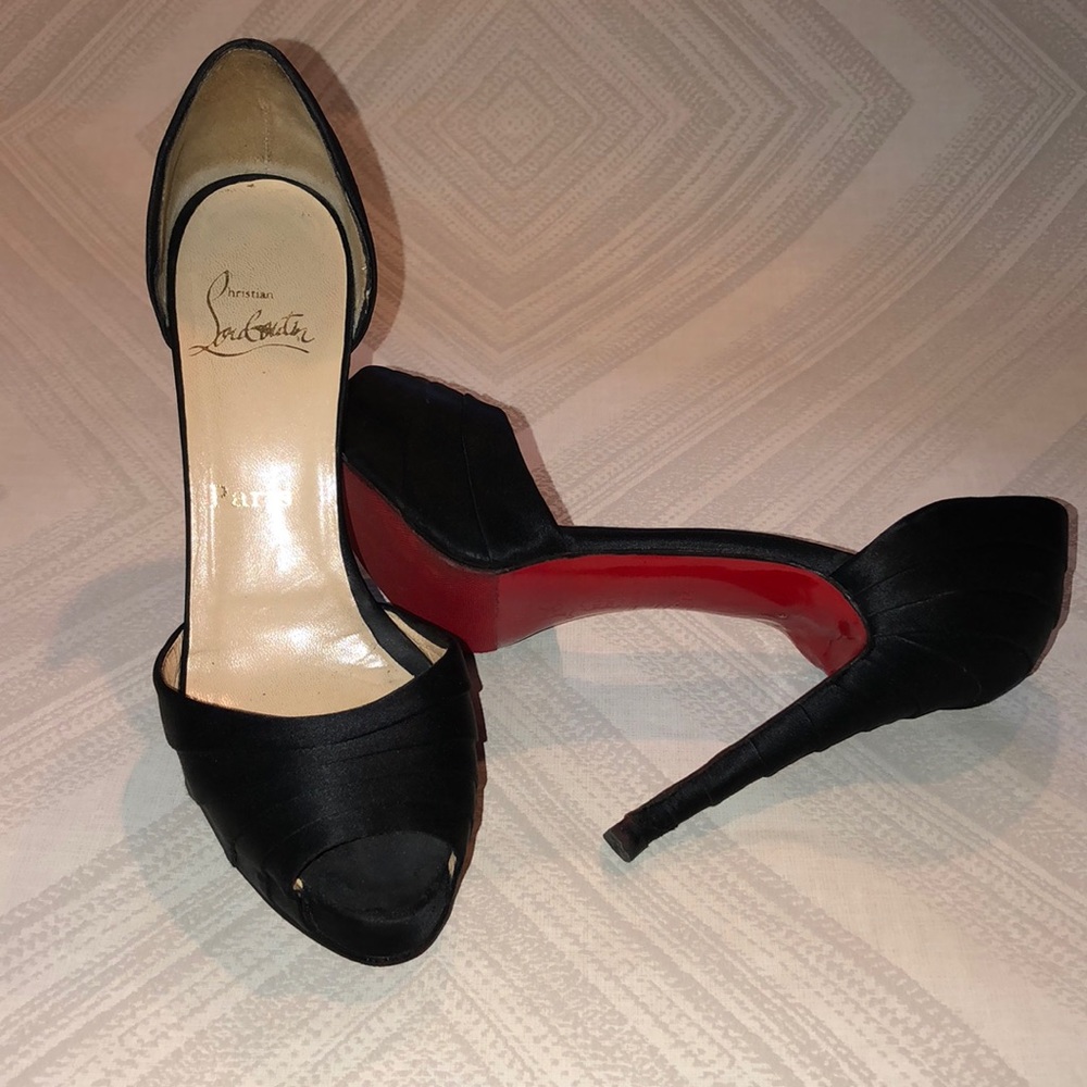 Christian Louboutin Black Satin Platform Heels